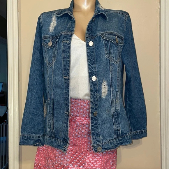 refuge Jackets & Blazers - Refuge womens  Small Jacket coat Jean denim distressed blue button up basic